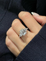 Load image into Gallery viewer, 3 Carat E Color VS1 Clarity IGI CERTIFIED Emerald Cut Lab Grown Diamond Engagement Ring 14k White Gold Ring, Side Baguettes Diamonds image 2