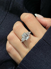 3 Carat E Color VS1 Clarity IGI CERTIFIED Emerald Cut Lab Grown Diamond Engagement Ring 14k White Gold Ring, Side Baguettes Diamonds image 2