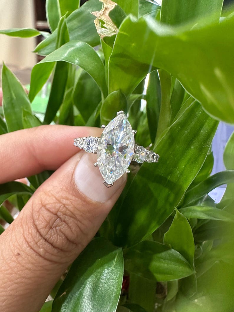 5 Ct Marquise Diamond Engagement Ring for Women | Platinum Finish | Statement Bridal Ring | Marquise Diamond Ring image 7