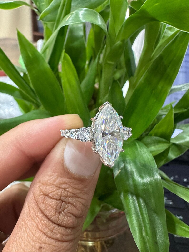 5 Ct Marquise Diamond Engagement Ring for Women | Platinum Finish | Statement Bridal Ring | Marquise Diamond Ring image 5