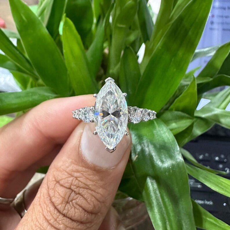 5 Ct Marquise Diamond Engagement Ring for Women | Platinum Finish | Statement Bridal Ring | Marquise Diamond Ring image 2