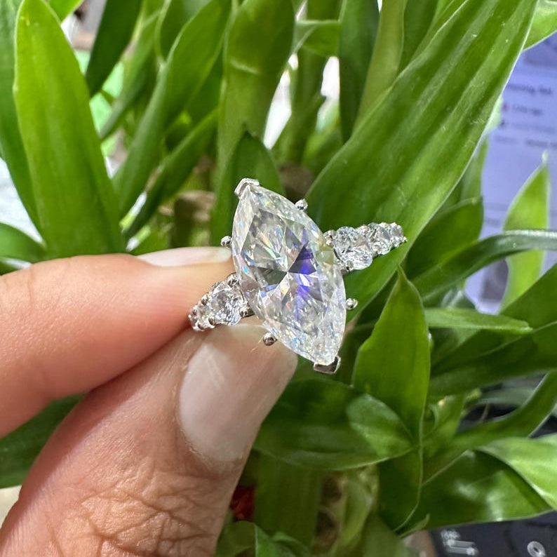 5 Ct Marquise Diamond Engagement Ring for Women | Platinum Finish | Statement Bridal Ring | Marquise Diamond Ring image 1