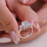 Load image into Gallery viewer, Cushion Cut Diamond Three Stone Engagement Ring 2.60 CTW IGI Certified, 14K Solid Gold Pavé Band Ring, Lab Grown Diamond Bridal Jewelry. image 5