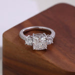 Load image into Gallery viewer, Cushion Cut Diamond Three Stone Engagement Ring 2.60 CTW IGI Certified, 14K Solid Gold Pavé Band Ring, Lab Grown Diamond Bridal Jewelry. image 6