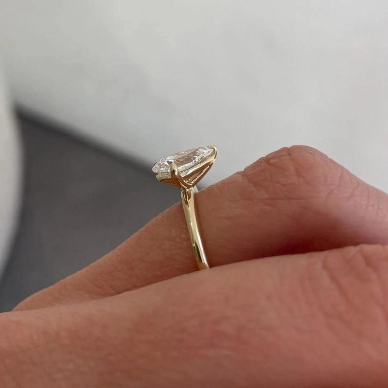 Pear Cut Moissanite Diamond Toi Et Moi Ring | Solid Gold Anniversary Ring image 3