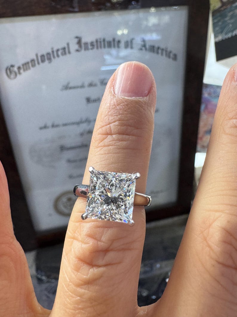 Princess Cut Diamond Engagement Ring, 5 CT Princess Cut Diamond Ring IGI Certified, 14K Yellow Gold Princess Cut Engagement Ring image 5