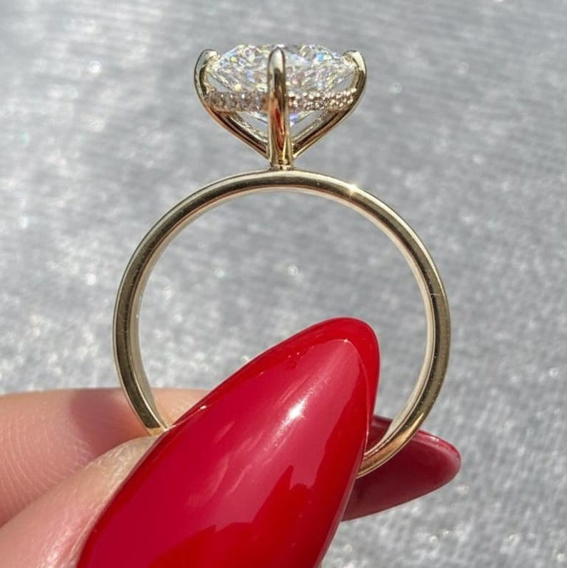 3.00 CT Marquise Cigar Band Ring, Marquise Cut Moissanite Engagement Ring, 5 MM Thick Cigar Band Ring, 14K Gold Marquise Hidden Halo Ring. image 6