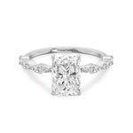 Load image into Gallery viewer, White gold ring featuring radiant cut lab grown diamond with marquise side stone.