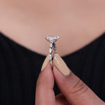 Load image into Gallery viewer, Radiant cut lab grown diamond engagement ring with marquise side stone set in prong and created in 14k gold.