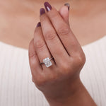 Load image into Gallery viewer, Radiant cut lab grown diamond solitaire engagement ring set in 4 claw prongs crafted in 14k solid gold.