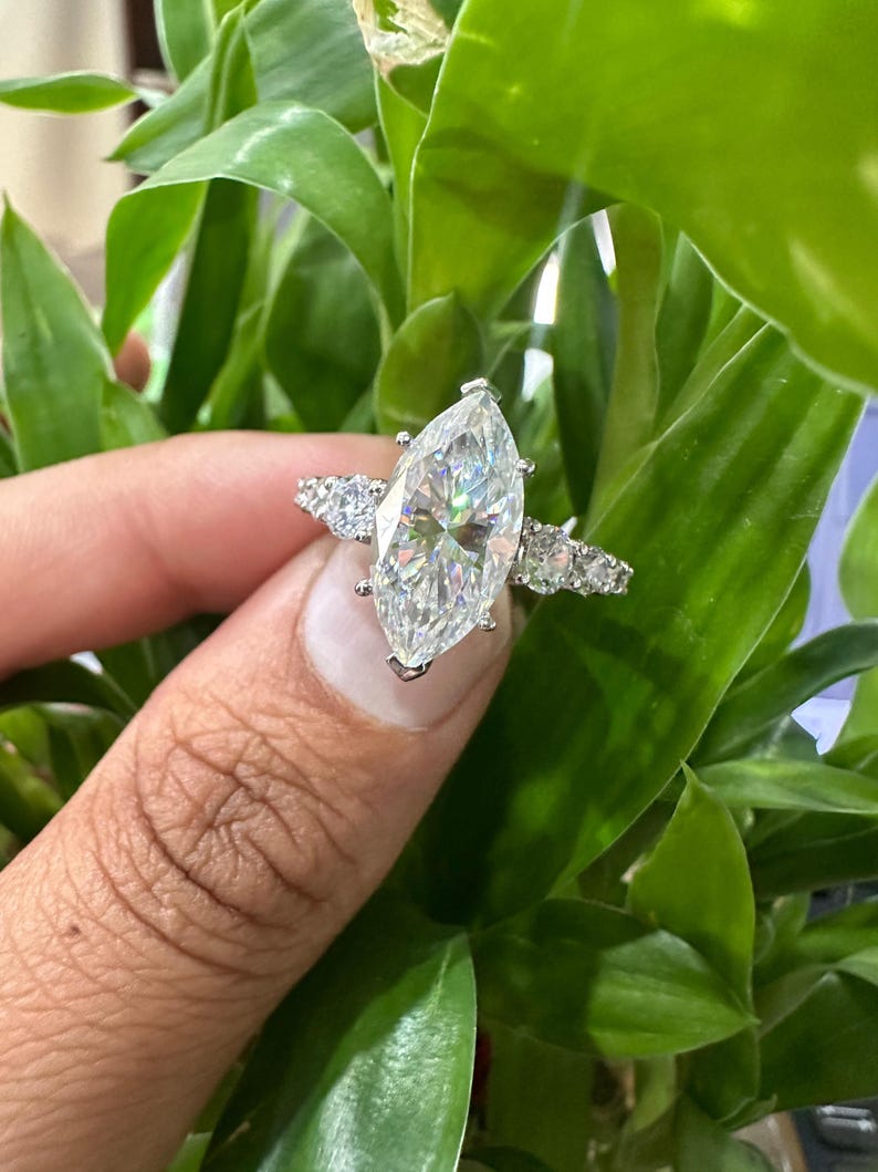 5 Ct Marquise Diamond Engagement Ring for Women | Platinum Finish | Statement Bridal Ring | Marquise Diamond Ring image 6