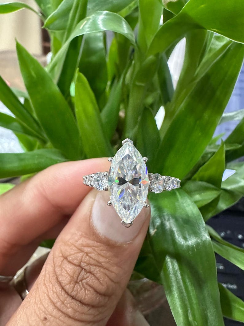 5 Ct Marquise Diamond Engagement Ring for Women | Platinum Finish | Statement Bridal Ring | Marquise Diamond Ring image 3