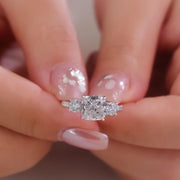 Cushion Cut Diamond Three Stone Engagement Ring 2.60 CTW IGI Certified, 14K Solid Gold Pavé Band Ring, Lab Grown Diamond Bridal Jewelry. image 1