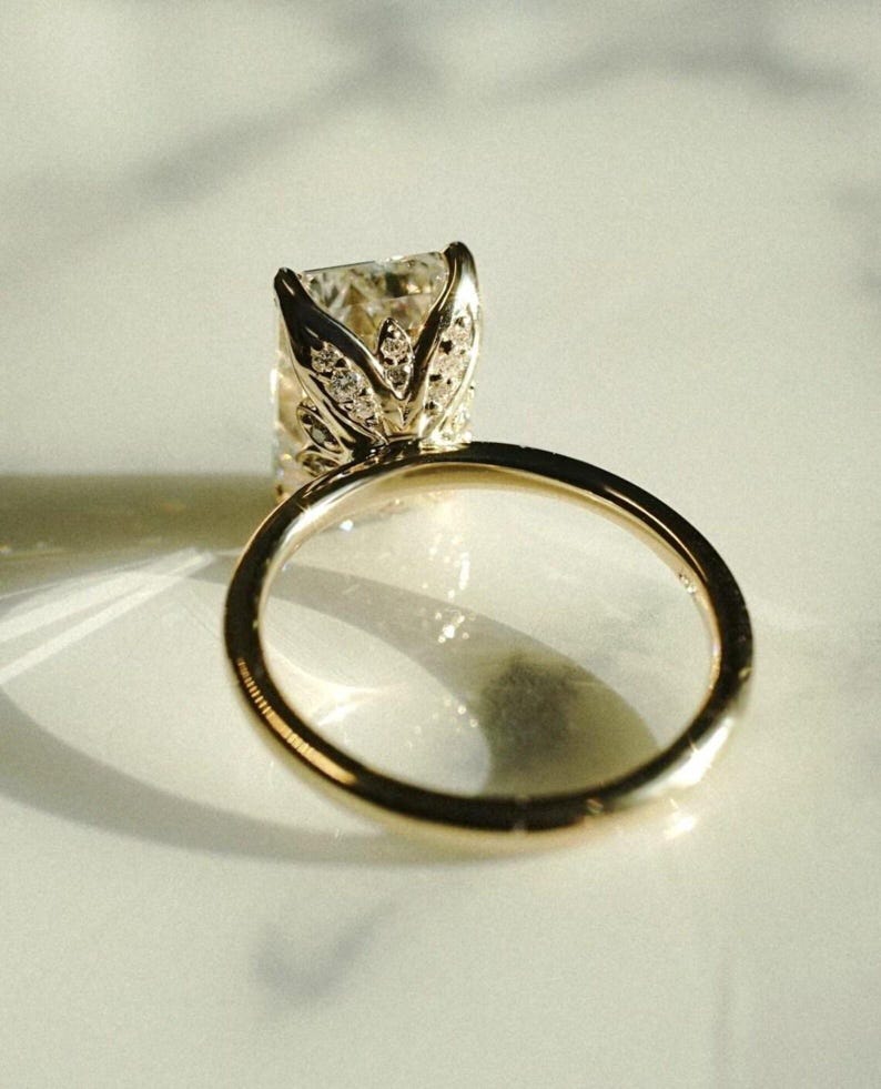 4CT Emerald Cut Tulip Set Moissanite Engagement Ring 14K Solid Yellow Gold Wedding Ring, Anniversary Ring For Women, Promise & Proposal Ring image 4