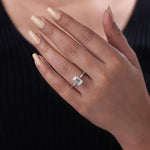 Load image into Gallery viewer, Lab grown emerald cut diamond side stone engagement ring.
