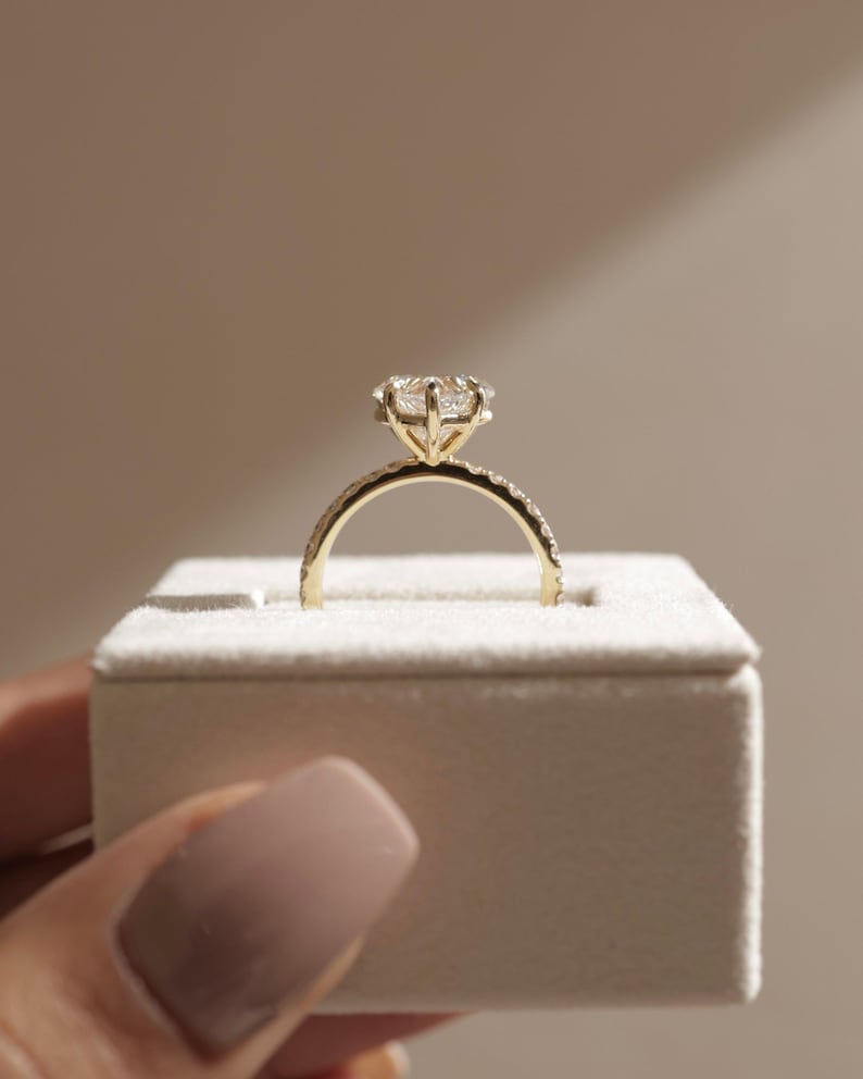 2.00 CT Heart Moissanite Engagement Ring, 14K Gold Heart Cut Pave Set Band Moissanite Ring, Half Pave Band Ring, GRA certified D-VVS1 ring. image 5