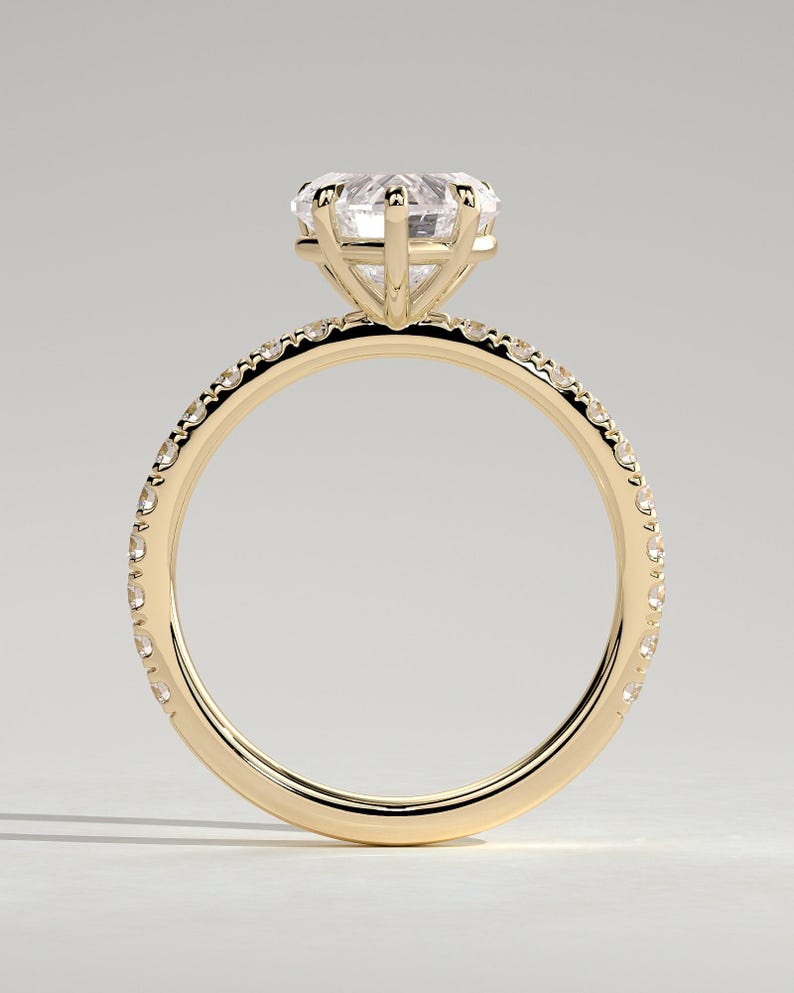 2.00 CT Heart Moissanite Engagement Ring, 14K Gold Heart Cut Pave Set Band Moissanite Ring, Half Pave Band Ring, GRA certified D-VVS1 ring. image 2