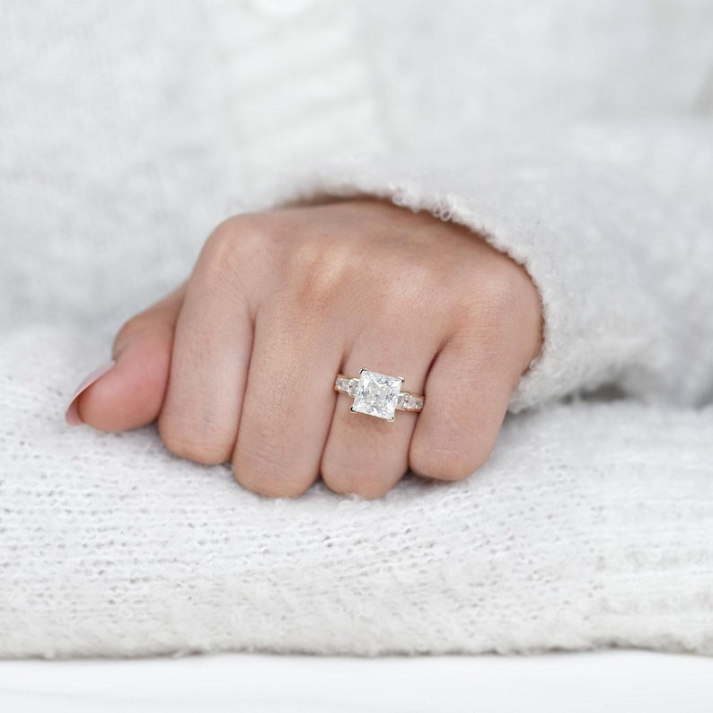 Princess Lab Grown Diamond Engagement Ring, 14k Gold Statement Ring, Promise Ring, Bridal Fine Jewelry image 4