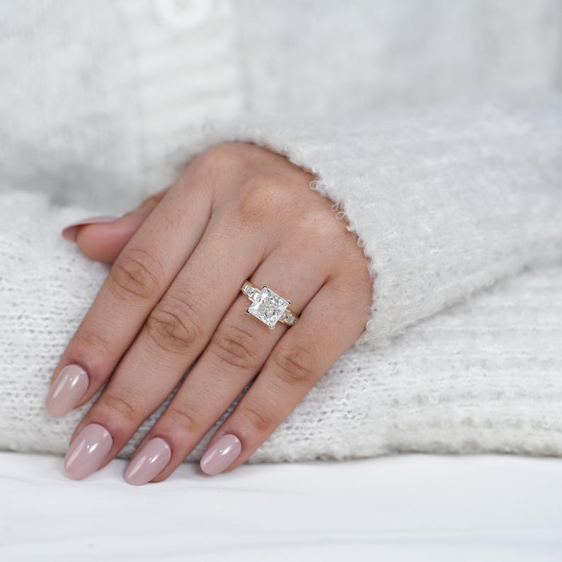 Princess Lab Grown Diamond Engagement Ring, 14k Gold Statement Ring, Promise Ring, Bridal Fine Jewelry image 5