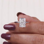 Load image into Gallery viewer, Radiant cut lab grown diamond solitaire engagement ring set in 4 claw prongs crafted in 10k solid gold.