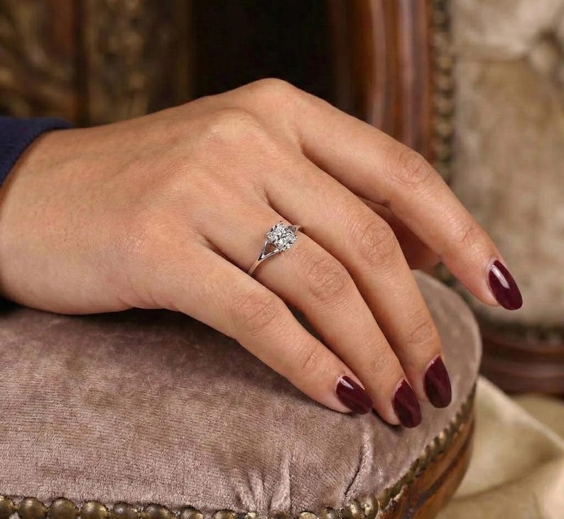 Lab Grown E,VVS2, IGI Certified Cushion Diamond Engagement Ring, Split Band Ring, Solitaire Cushion Ring for Her Anniversary Gifts image 3