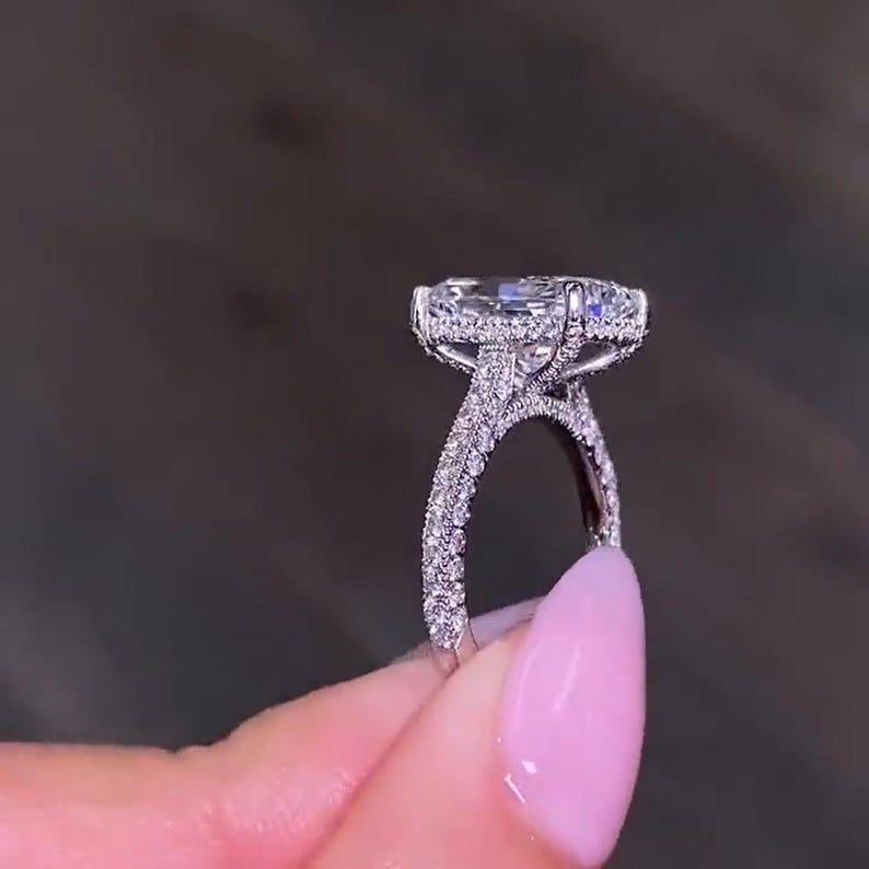 5CT Radiant Cut Moissanite Engagement Ring 14K Solid Gold Pave Setting Hidden Halo Wedding Ring Promise Ring Anniversary Gift For Women image 2