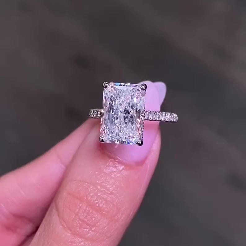 5CT Radiant Cut Moissanite Engagement Ring 14K Solid Gold Pave Setting Hidden Halo Wedding Ring Promise Ring Anniversary Gift For Women image 6