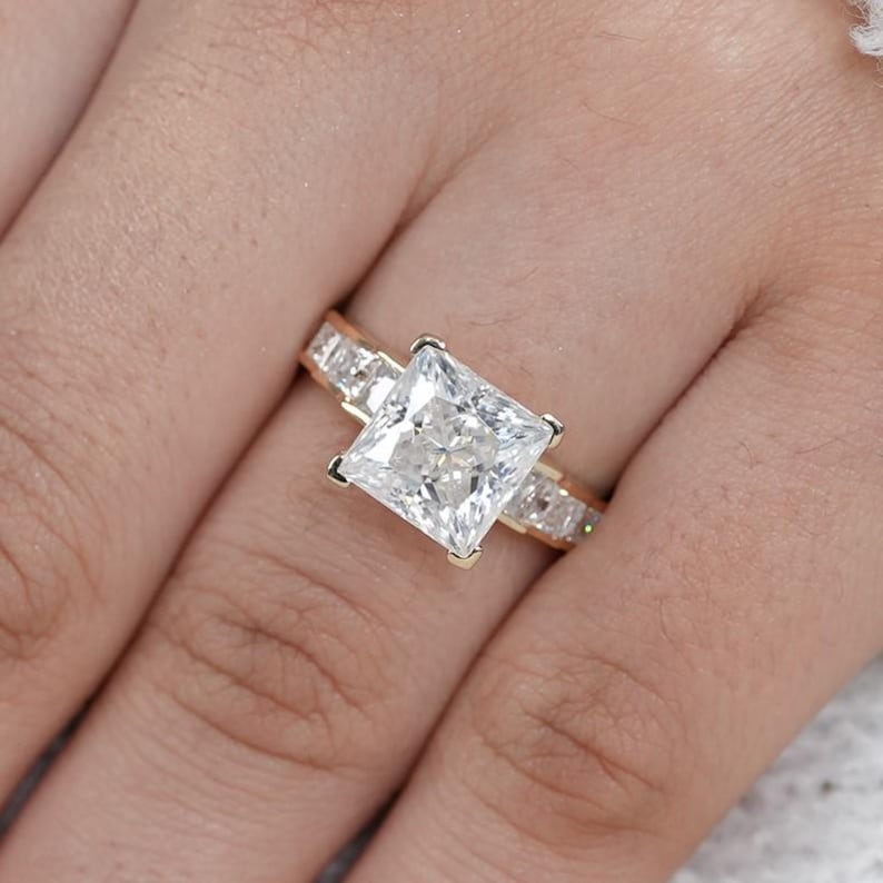Princess Lab Grown Diamond Engagement Ring, 14k Gold Statement Ring, Promise Ring, Bridal Fine Jewelry image 1
