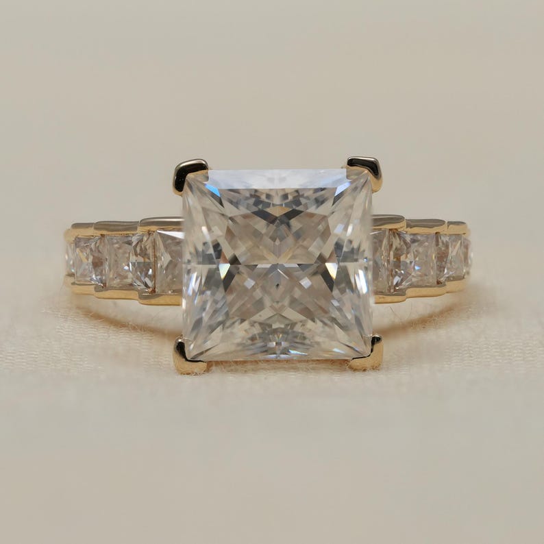 Princess Lab Grown Diamond Engagement Ring, 14k Gold Statement Ring, Promise Ring, Bridal Fine Jewelry image 8