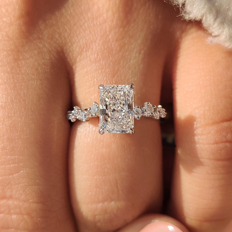 IGI certified lab grown radiant cut diamond ring.