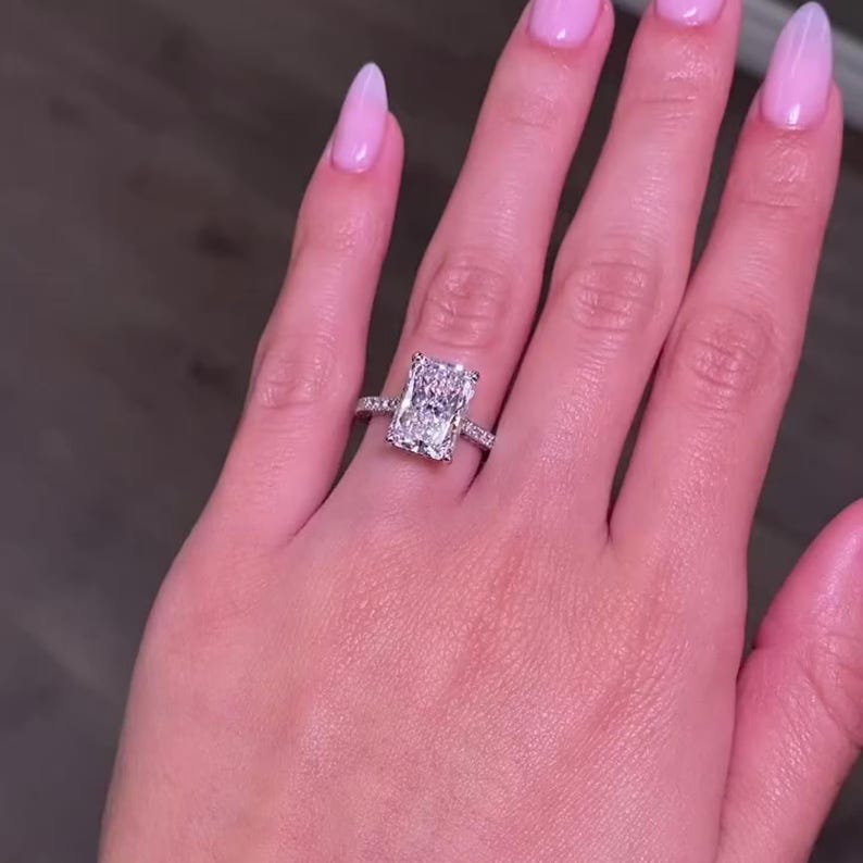 5CT Radiant Cut Moissanite Engagement Ring 14K Solid Gold Pave Setting Hidden Halo Wedding Ring Promise Ring Anniversary Gift For Women image 4