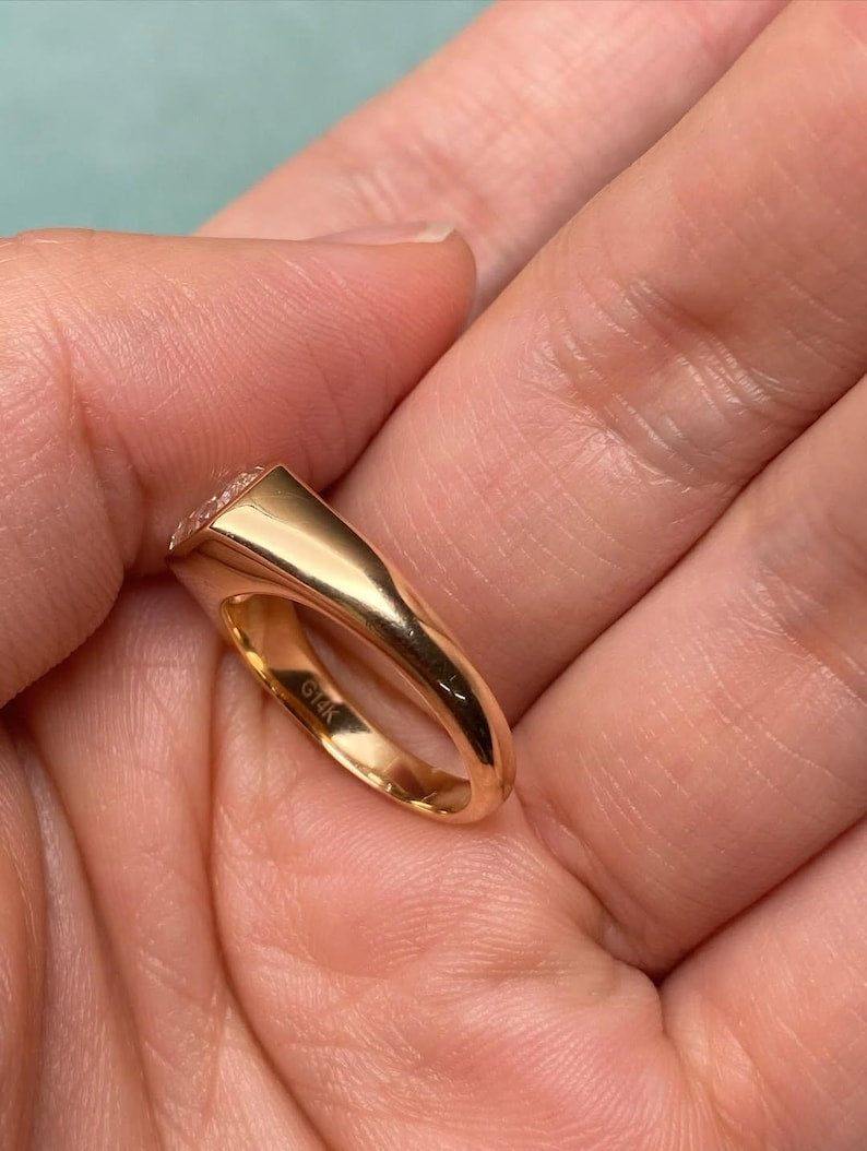 modern bezel set cushion diamond ring 14k gold engagement ring