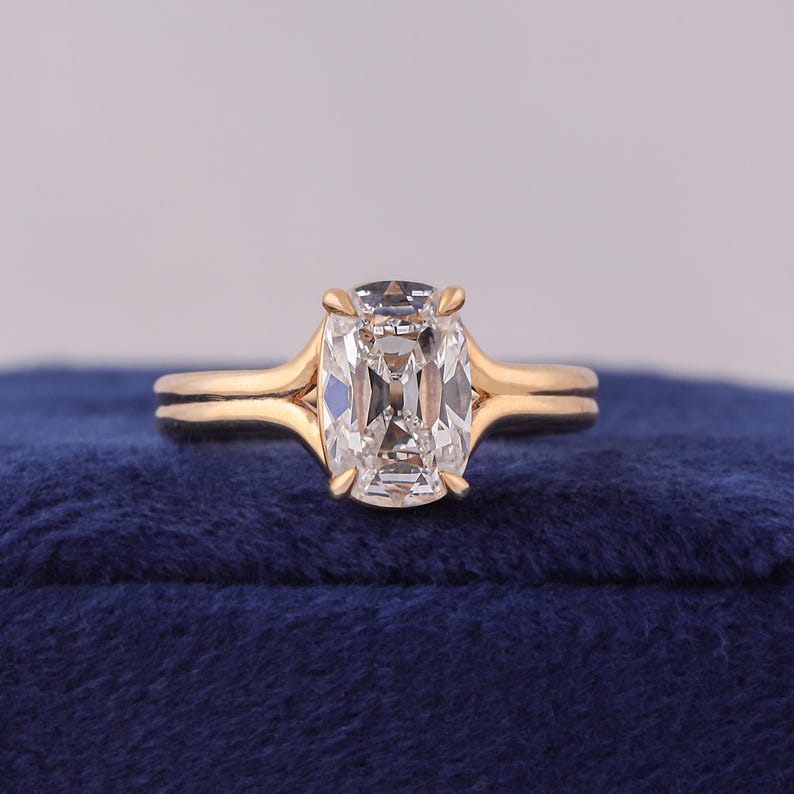lab grown diamond, engagement ring, old mine cut diamond, cushion cut diamond, solitaire engagement, diamond ring for her, anniversary gifts, yellow gold ring, split shank ring, antique cut diamond, comfort fit ring, valentine day, solitaire style ring