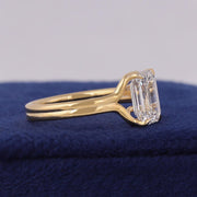 Emerald Cut Lab Grown Diamond Engagement Ring, Double Shank 10K Yellow Gold, IGI Certified image 2