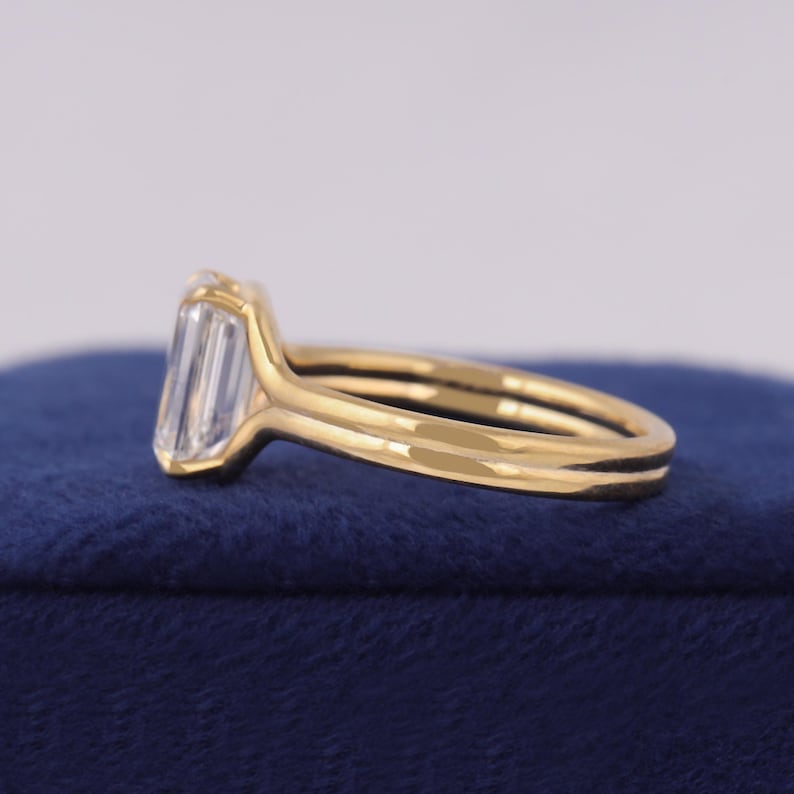 Emerald Cut Lab Grown Diamond Engagement Ring, Double Shank 10K Yellow Gold, IGI Certified image 4