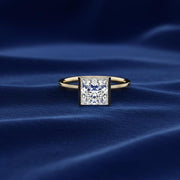 Moissanite Engagement Ring, Princess Moissanite Solitaire Engagement Ring, Half Bezel Set Princess Cut Ring, Tension Set Ring, Minimalist 14k Yellow Gold Ring, Moissanite Diamond Solitaire Ring, Daily Wear Ring, 14K Yellow Gold Engagement Ring,  14K Solid Gold Ring Princess Bar Set Ring, Bezel Set Princess Promise Ring, Wedding Gift Ring.