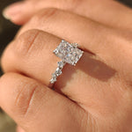 Load image into Gallery viewer, Cluster setting radiant cut diamond ring with extra sparkle.