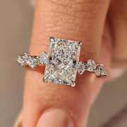 Radiant Cut Lab Grown Diamond HIdden Halo Pave Set Engagement Rings For Women