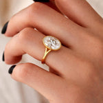 Load image into Gallery viewer, 14k Oval Moissanite Solitaire Engagement Ring, Bezel Moissanite Engagement Ring, Split Shank Ring, Oval Cut Solitaire 3Ct Oval Cut Lab Grown Diamond Solitaire Ring, D VVS2 Bezel Set Engagement Ring, Oval CVD Diamond Yellow Gold Ring Anniversary Gift for her 2.03 CTW Oval Cut Lab Grown Diamond Bezel Set Engagement Ring in D Colour VVS2 Certified Solitaire Diamond Promise Ring Engagement Ring Oval Shape ctw 14k Gold Bezel Setting Oval Shaped Lab Grown Diamond Engagement Ring, Dainty Wedding Ring