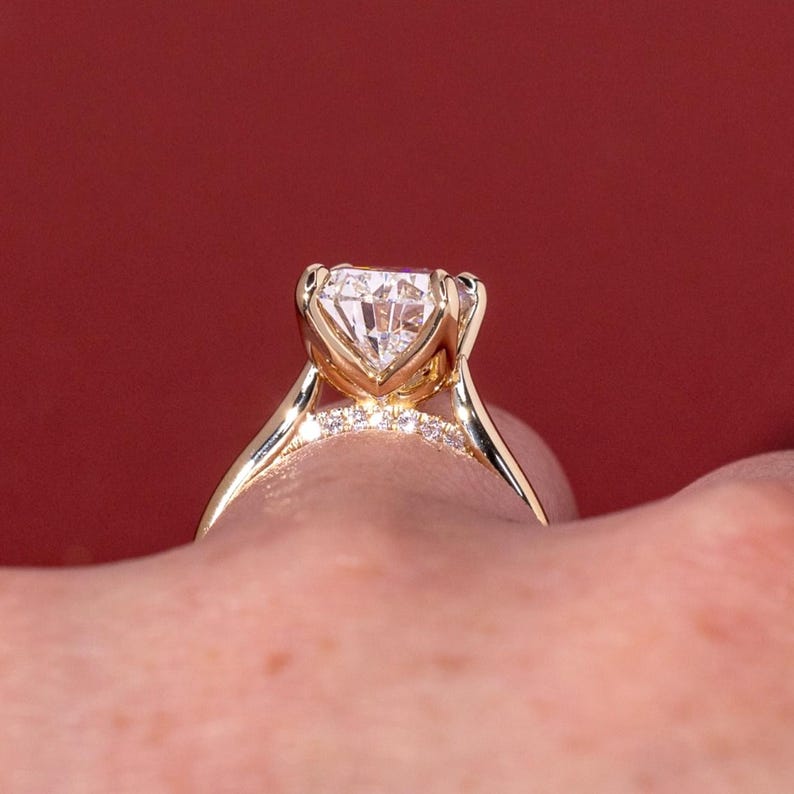 Tulip Pear Lab Diamond Engagement Ring Plain Band E VS IGI image 5