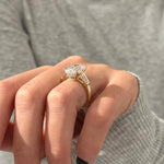 Load image into Gallery viewer, 6 Carat Oval and Tapered Baguette Three Stone Ring in 14k Yellow Gold: Cathedral 3 Stone Engagement Ring, HUGH Oval Diamond Ring image 4