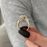 Load image into Gallery viewer, 6 Carat Oval and Tapered Baguette Three Stone Ring in 14k Yellow Gold: Cathedral 3 Stone Engagement Ring, HUGH Oval Diamond Ring image 5
