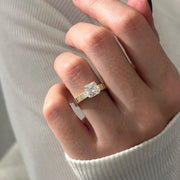 UNIQUE 2 Carat Asscher Cut Lab Grown Diamond Brick Band Solitaire Ring: 14k Yellow Gold Flush Fit 3.5MM Engagement Ring / Vintage Style Ring image 3