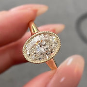 Oval Cut Lab Grown Diamond Bezel Ring, 14K Solid Gold Solitaire Engagement Ring image 1