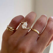 East West Pear Engagement Ring, Colourless Pear Moissanite Diamond, Bezel Set Horizontal Bypass 14K Gold image 1