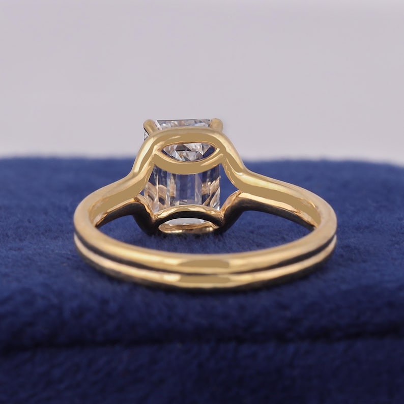 Emerald Cut Lab Grown Diamond Engagement Ring, Double Shank 10K Yellow Gold, IGI Certified image 3