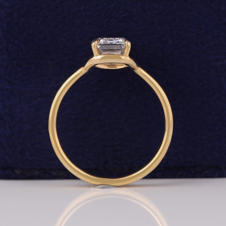 Emerald Cut Lab Grown Diamond Engagement Ring, Double Shank 10K Yellow Gold, IGI Certified image 5