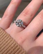 Load image into Gallery viewer, Big Diamond 3 Ct Round Cut Moissanite Engagement Ring, Vintage Pave Set, 4 Claw Prong Solid Gold Anniversary Ring, Ring For Birthday Gift image 1