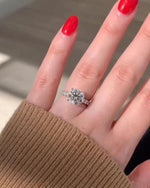 Load image into Gallery viewer, Big Diamond 3 Ct Round Cut Moissanite Engagement Ring, Vintage Pave Set, 4 Claw Prong Solid Gold Anniversary Ring, Ring For Birthday Gift image 6