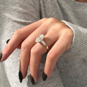 6 Carat Oval and Tapered Baguette Three Stone Ring in 14k Yellow Gold: Cathedral 3 Stone Engagement Ring, HUGH Oval Diamond Ring image 1